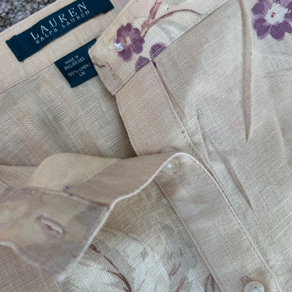 Vintage Lauren Ralph Lauren 100% Linen Floral Button Down A Line Skirt. 90’s. - Picture 7 of 14